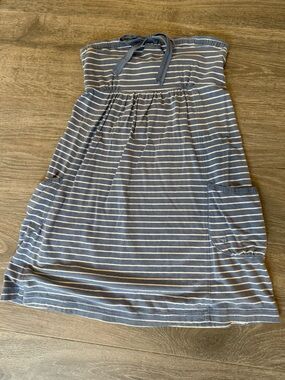 Blue & White Striped Strapless Summer Dress